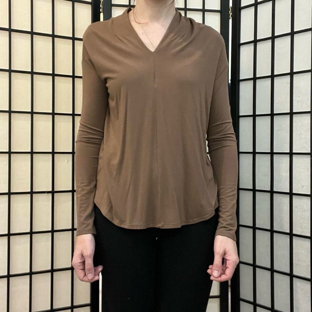 Camel Brown V-Neck Blouse New With Tags Size XS by Up!